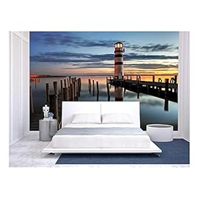 Lighthouse at Night in Austria - Removable Wall Mural | Self-Adhesive Large Wallpaper - 66x96 inches