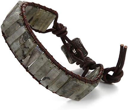 WELLVO Chakra Healing Handmade Imperial Jasper Nature Stone Wrap Bracelets Leather Bracelets for Men Women Adjustable Bead Yoga Bracelets