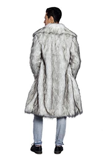 Old DIrd Men's Long Sleeve Fluffy Faux Fur Warm Coat Outerwear N02 Light Grey XL