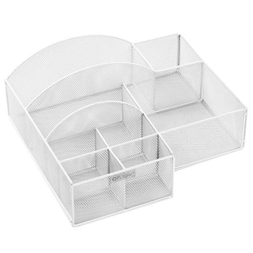 Eltow White Plate and Cutlery Organizer: Large Kitchen Spoon, Fork, Knives and Cups Holder - Sturdy Bowl, Napkin and Tableware Dispenser - Home, Restaurant, BBQ and Picnic Plate Organizer Caddy