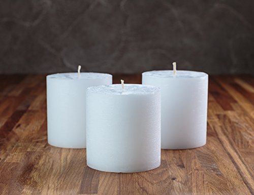 Melt Candle Company Set of 3 White Pillar Candles 3" x 3" Unscented Rustic for Weddings, Home Decoration, Restaurant, Spa, Church - Smokeless and Dripless - Thumbnail 5