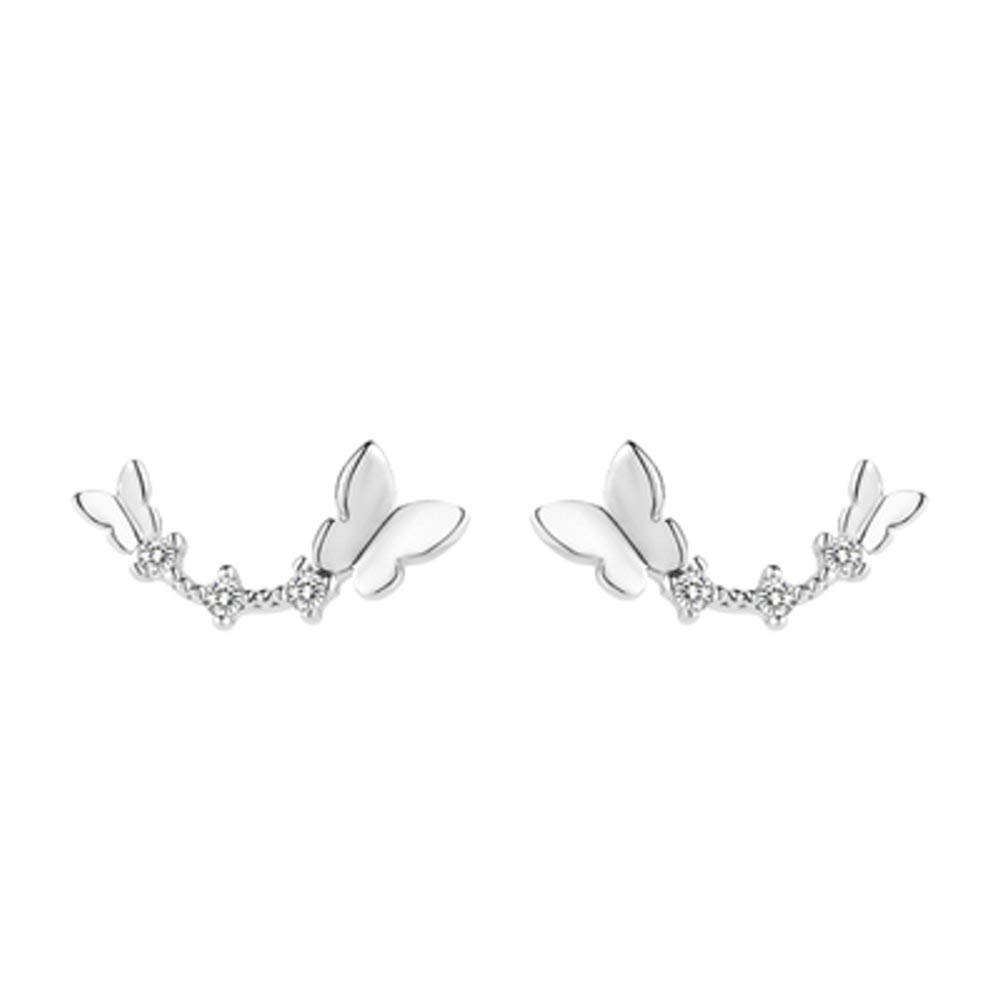 Sweet Little Butterfly CZ Stud Earrings S925 Sterling Silver Dainty Crystal Rhinestone Cute Climber Earring Studs Fashion Jewelry Gifts Hypoallergenic (silver)