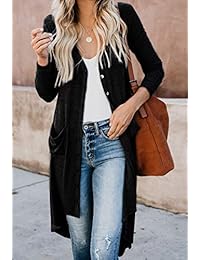Shawhuwa - Chaqueta de punto para mujer con botones frontales abiertos y bolsillos