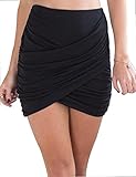 Allegrace Women Sexy Wrap Runched Stretch Draped Short Mini Pleated Skirts