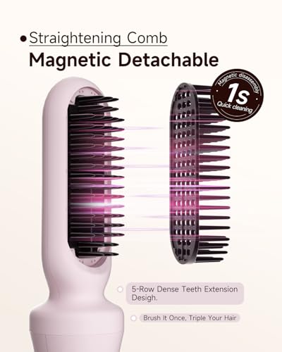 5 in 1 Auto Curling Iron Set with Interchangeable Barrels - 1", 1.25", 1.5" Curling Wand, Hair Crimper & Straightening Brush, Rotating Ceramic Curler, 3 Temp, Dual Voltage, Anti-Scald, Pink