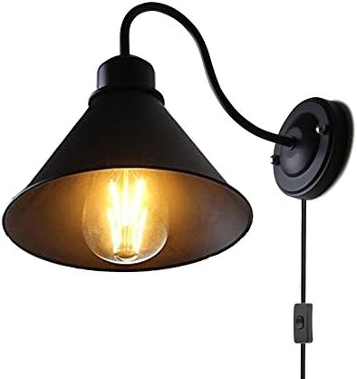 FSLIVING Vintage Industrial Wall Lamp Iron Balcony Wall Lamp Bedroom Living Room Bending Tube Wall Sconces with One Cable, Mains Plug and On/Off Switch ,Bulb Not Included,Color:Black