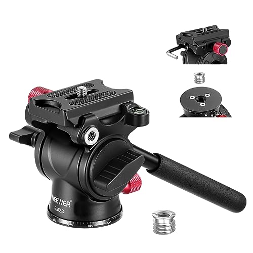 NEEWER Fluid Stativkopf mit Griff und Arca Schnellspanner, Aluminiumlegierung Panorama Drag Pan Tilt Head mit ø43mm skalierter Basis für kompakt Camco