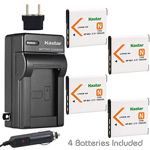 Kastar 4X Battery + Charger for Sony NP-BN1 & Cyber-Shot DSC-QX10 DSC-QX30 DSC-QX100 DSC-TF1 DSC-TX10 DSC-TX20 DSC-TX30 DSC-W530 DSC-W570 DSC-W650 DSC-W800 DSC-W830 DSC-W560 DSC-T99 DSC-TX5 DSC-W320