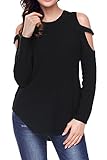AlvaQ Women Long Sleeve Strappy Cold Shoulder Loose Knitted Sweater Top Blouse