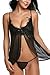 Avidlove Women Lingerie 2 Pieces Strap Sleepwear Lace Chemise See-Through Babydoll Black M