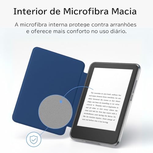 Capa Para Kindle Paperwhite 12ª Geração 7” (SA569P e SA568B) e Kindle Colorsoft (SA58CB e SA59CP) Auto Hibernação – Fechamento Magnético – Traseira Transparente (Preto)