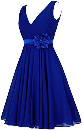 Fancygowns Women's V Neck Short Prom Dress Chiffon Bridesmaid Gowns with Flower Sash