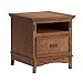 Signature Design by Ashley Cross Island Traditional Rectangular End Table with 1 Drawer, Storage Cubby and 3 Electrical Outlets, Light Brown