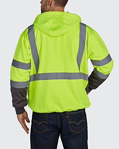 High Visibility Reflective Outdoor Jacket: Softshell Hooded Jackets For Hunting and Construction with Teflon Fabric Protector in Lime Yellow 2x Large - Thumbnail 2