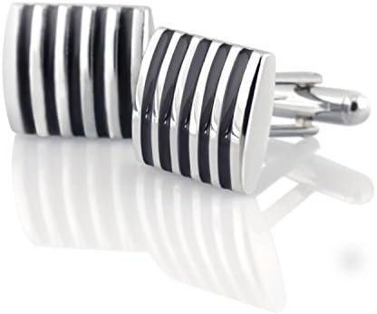 Insten Silver Cufflinks with 5 Black Stripes