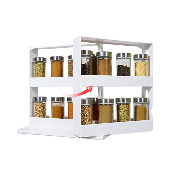 Rotating Spice Rack Plastic Seasoning Spice Jar Rack Storage 2 Tier Pull Out Kitchen Cabinet Organiser Slide Salt Bottle…