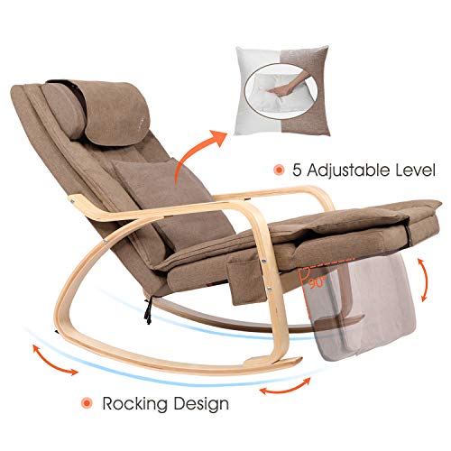OWAYS Massage Chair 3D Full Back Massager, Rocking Design, Adjustable Pillow, Vibrating and Heating, 6 Massage Modes, Wooden Handrail, Linen Cover with Diamond Design