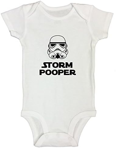 Funny Super Hero Boys or Girls Onesie “Storm Pooper” Funny Threadz Kids 6-9 Months Long, White