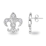 Spoil Cupid Rhodium Plated Sterling Silver Cubic Zirconia the Fleur De Lis Lily Flower Stud Earrings
