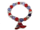 Stretch Bracelet / Single Red Hat / Red Purple & Silver beads