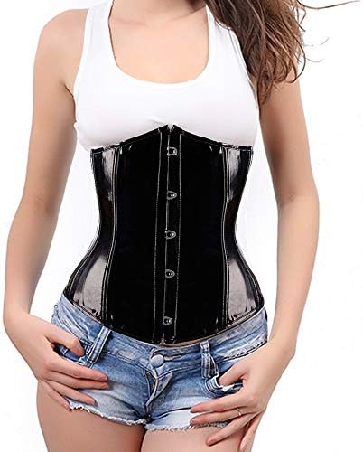Women's Shiny PVC Underbust Corset Lace Up Boned Gothic Waist Cincher Bustier