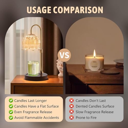 WAMBORY Candle Warmer Lamp with Timer Dimmable, Height Adjustable Electric Candle Warmer Light with 2 Bulbs, Fragrance Wax Melt Warmer Lamp for Gifts, New Home Decor(Candles Not Included)