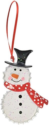 Package of 12 Adorably Crafted Wee Bottle Cap Snowman Ornaments for Package Embellishments, Tree Trim, and Holiday Crafting