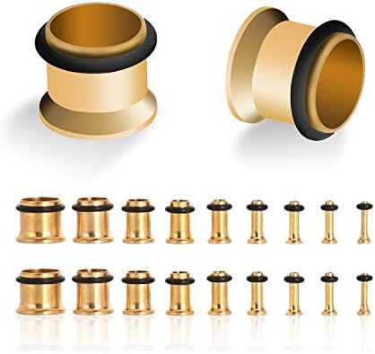 18PCS Ear Gauge Tunnels Kit - 14G-00G Stainless Steel Plugs Stretching Set Single Flared Expanders Body Piercing Jewelry