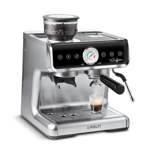 Coffea G50S Cafetera con Molinillo de Café en Grano Integrado, para Espresso y Cappuccino, 30 Niveles de Molido, Steamymilk Profesional para Espumado de Leche, Plata