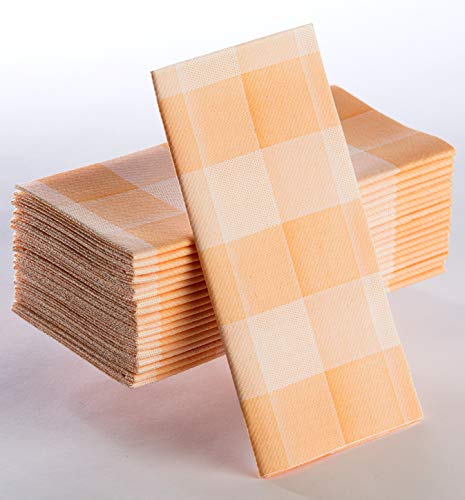 Gingham Napkin | Orange Checks - Disposable Linen-Feel Guest Towels Rustic Cottage Styling Perfect for Everyday Use, Lunchboxes, for Kitchen, Parties, Dinners or Events Set of 50, 16x16 inches.