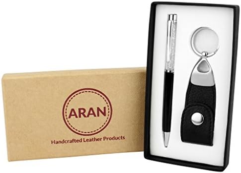 Mens Leather Gift Set with Key Chain and Pen (Madrid Black)