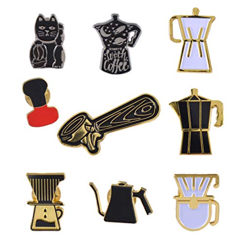 image for CAFEMASY Brooch Pins Set, Coffee Life Series 9pcs, Colorful Paint Tech