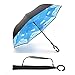 Inverted Umbrella Double Layer Windproof UV protection Cars Reverse Umbrella for Car Rain Outdoor with C-shaped Hands Free Handle by Habiter (sky blue)
