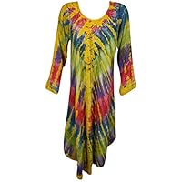 Women's Caftan Dress Green Boho Tie Dye Cover Up Tank Dresses XXXL