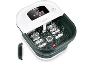 KNQZE Foot Spa with Heat and Massage and Jets, Collapsible Foot Bath with Bubbles, Vibration, Red Light Pedicure Foot Soaking Tub, Temperature Control, 8 Massage Roller, Pumice Stone Foot Spa Massager