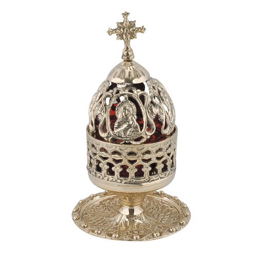 Engraved Brass Vigil Lamp with Holy Theotokos (9580 B)