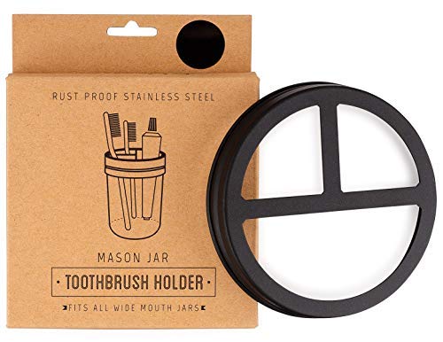 Jarmazing Products Mason Jar Toothbrush Holder Lid - Black - for Wide Mouth Jars - Made from Rust-Proof Stainless Steel - Thumbnail 5