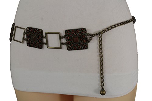 TFJ Women Fashion Bohemian Belt Hip Waist Vintage Gold Metal Charms Brown Beads S M L