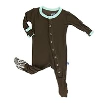 KicKee Pants Little Boys Solid Footie- Bark with Glass, Newborn