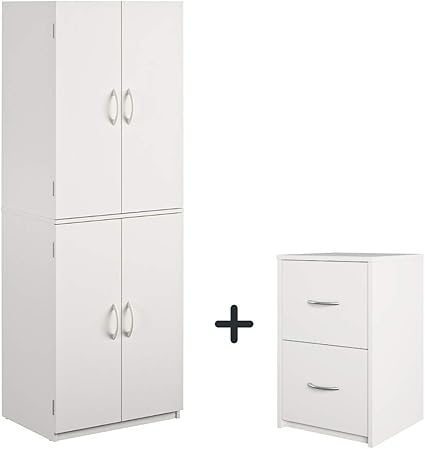 Mainstays Classic Look Tall Storage Cabinet 4 Door With 2 Drawer File Cabinet White Stipple Amazon Co Uk Kitchen Home