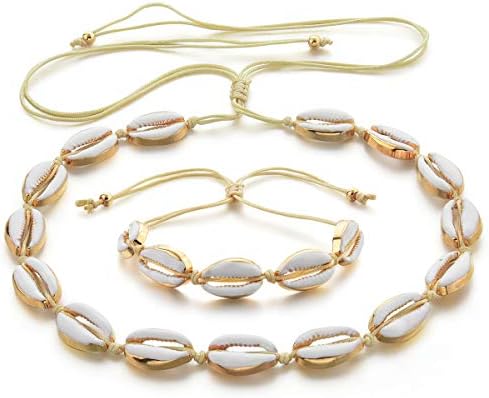 Cowrie Shell Necklace Sea Beach Collar Boho Hawaii Adjustable Handmade Woven Summer Jewelry for Girls Ladies