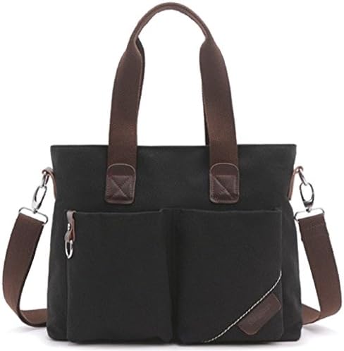 【Shikyou】 2way Antique Style Canvas Shoulder Tote Bag (Black)