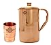 Indian Art Villa Handmade Pure Copper Pitcher Jug 40 OZ with 1 Copper Glass Cup 10 OZ