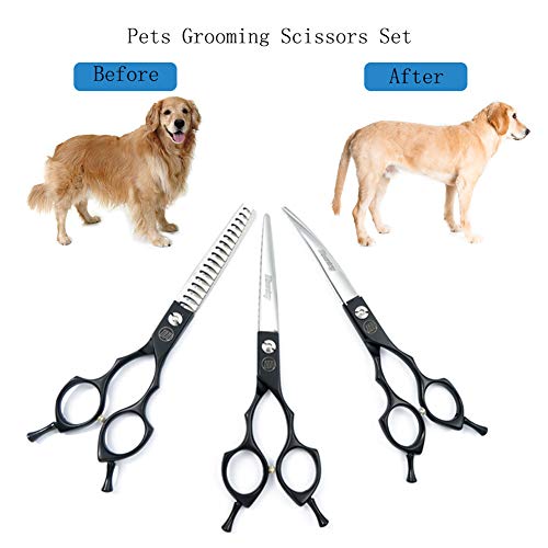 Moontay 6.5 Inch Professional Dog Grooming Scissors, Straight, Curved