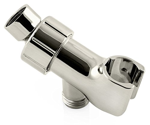ShowerMaxx | Shower Head Holder in Brushed Nickel Finish | Mount for Handheld Showerheads | Arm Bracket with Swivel Ball Connector | Adjustable Universal 1/2 in Male Female Shower Heads Wall Mount