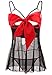JuicyRose Unwrap Me Babydoll Red Bow Lingerie Set Sleepwear Plus Size (2XL, Black)