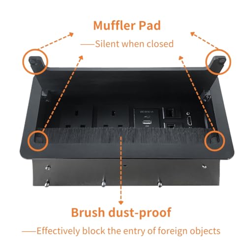 ZESHAN Table Power Socket Connectivity Box with UK Plug, USB C, HDMI, RJ45 Cat6, Fully Enclosed Bottom Box,1.8M Extension Cord, Black