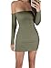 TOB Women's Sexy Off Shoulder Backless Lace Up Club Bodycon Mini Dress,Army Green,Small