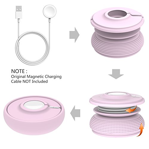 Apple Watch Charging Station Support Holder Portable iWatch Storage Box Concealing Your Charging Cable for Apple Watch Series 3 /2 /1 /Nike+ /42mm /38mm (Pink) - Thumbnail 3