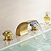 Rozin Gold Polished Waterfall Widespread Bathroom Basin Faucet with LED Light